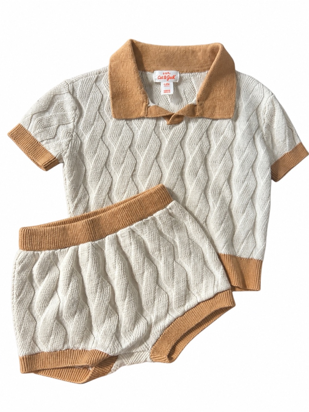 Baby Cat & Jack 6-9M Cable Knit Polo Top Bloomer Shorts Set NWOT